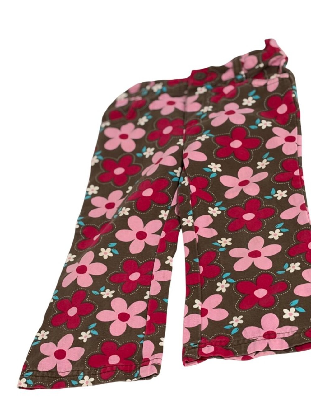 Vintage Healthtex Girls Infant Baby Size 24 months Brown pink floral pants Strai
